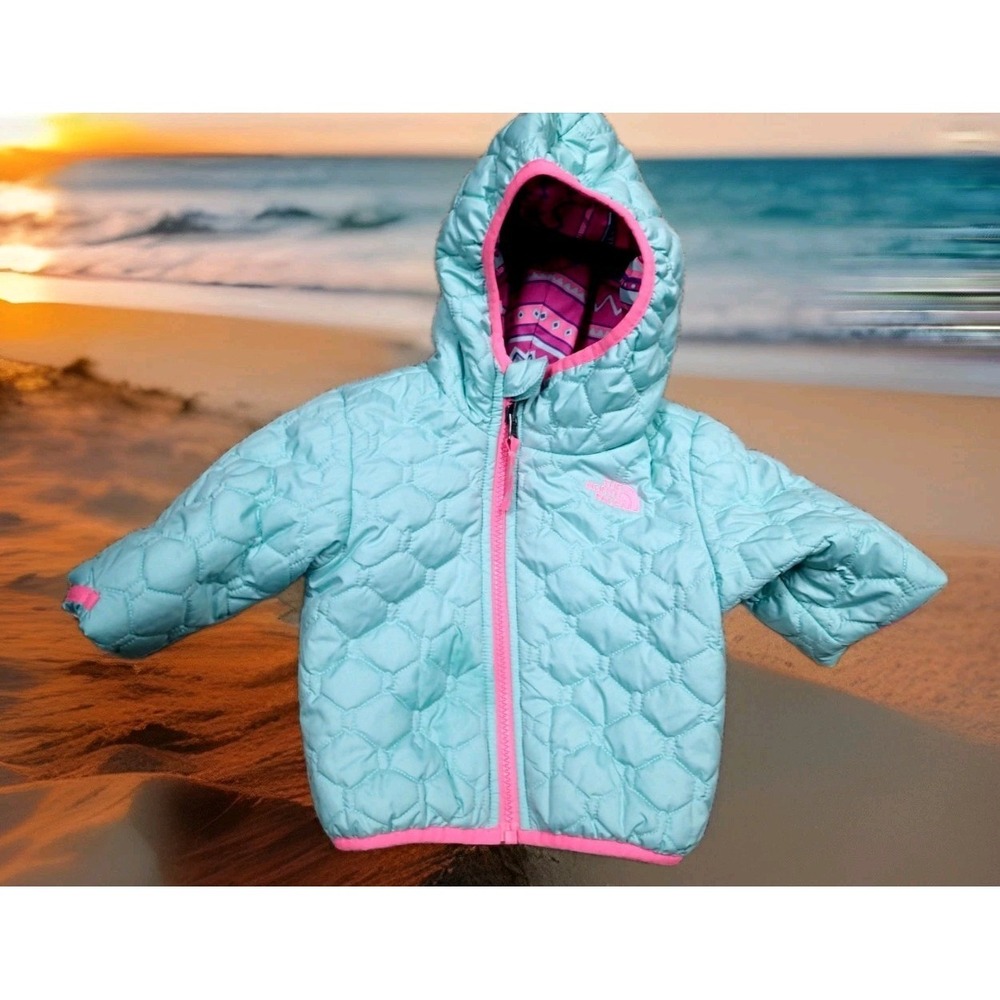 The North Face Reversible Jacket Infant 6-12M Mint Pink Excellent Quilted Puffer